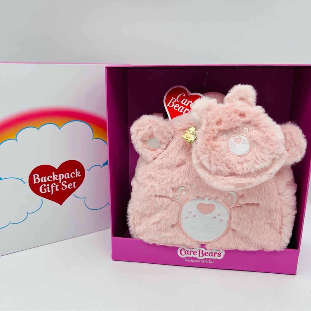 Care Bears  2 Piece Set Backpack & Clip Pouch Pink Plush NWT